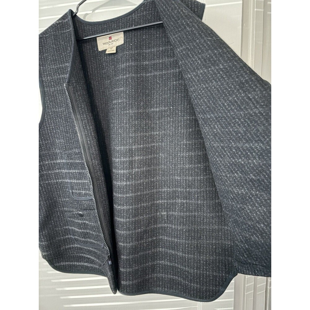 Woolrich XL Wool Blend Full Zip Utility Vest Charcoal Gray Cinch Back Pockets - Picture 10 of 10
